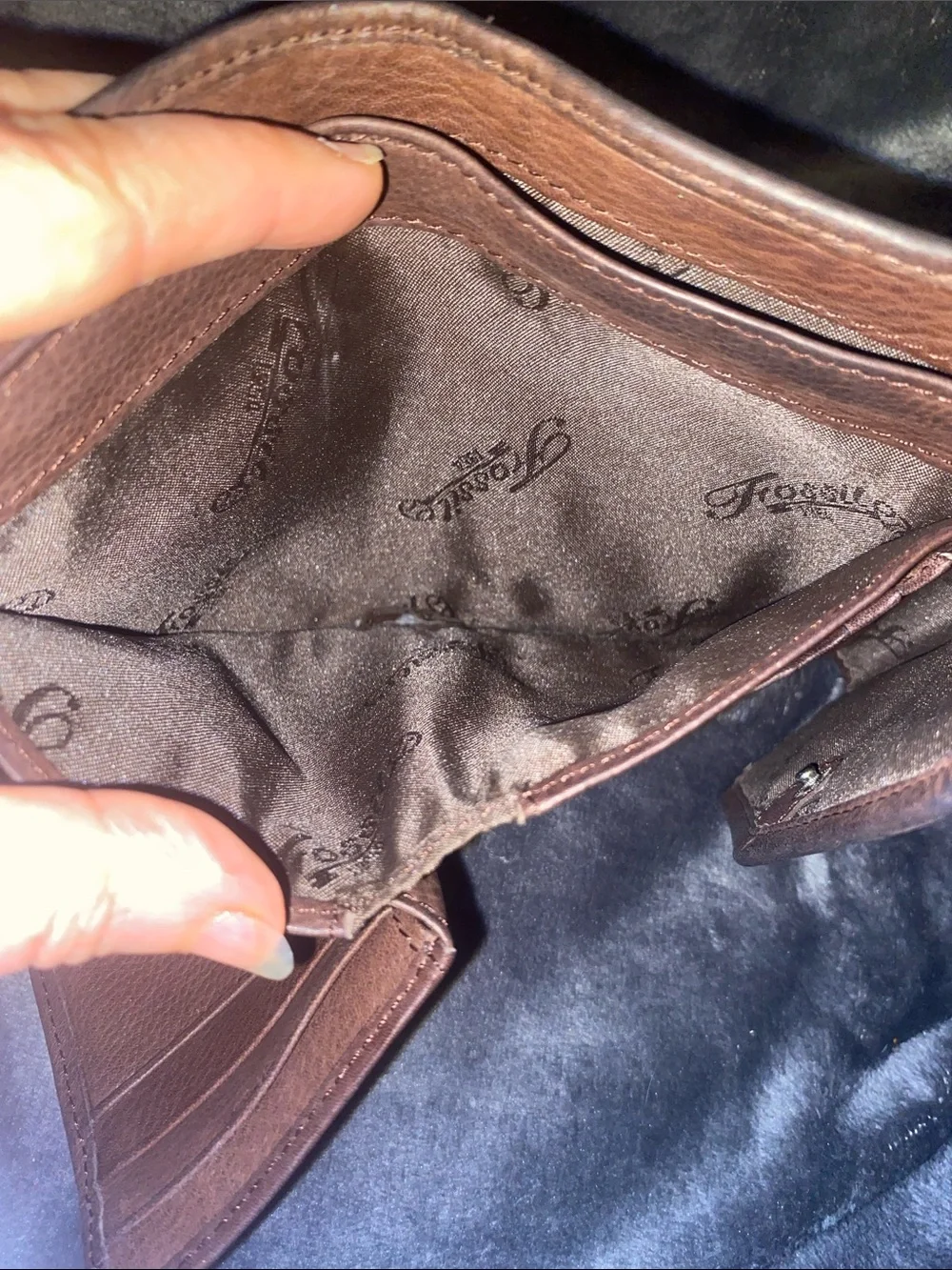 Fossil Brown Leather Trifold Wallet with Front Card Slots